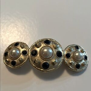 VINTAGE ACCESSOCRAFT NYC WOMEN'S GOLD TONE/PEARL/STONE BELT BUCKLE BEAUTIFUL!